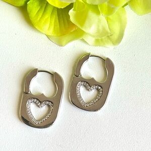 Silver Heart Cutout hoop earrings
